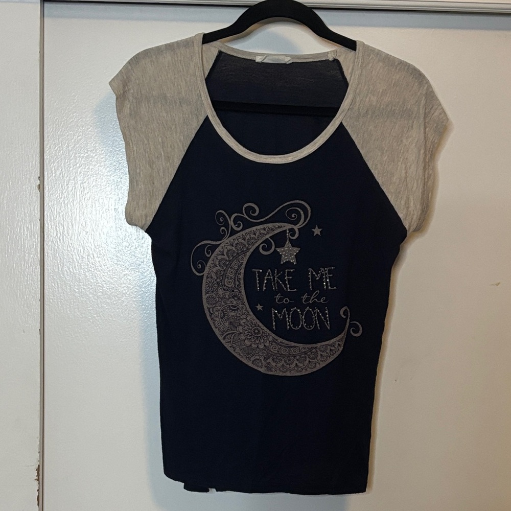 Navy and Cream Graphic Tee with Moon Design